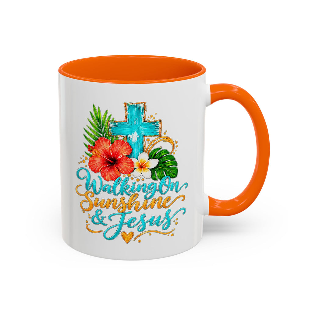 Walking on Sunshine & Jesus Coffee Mug – Floral Cross Accent Mug