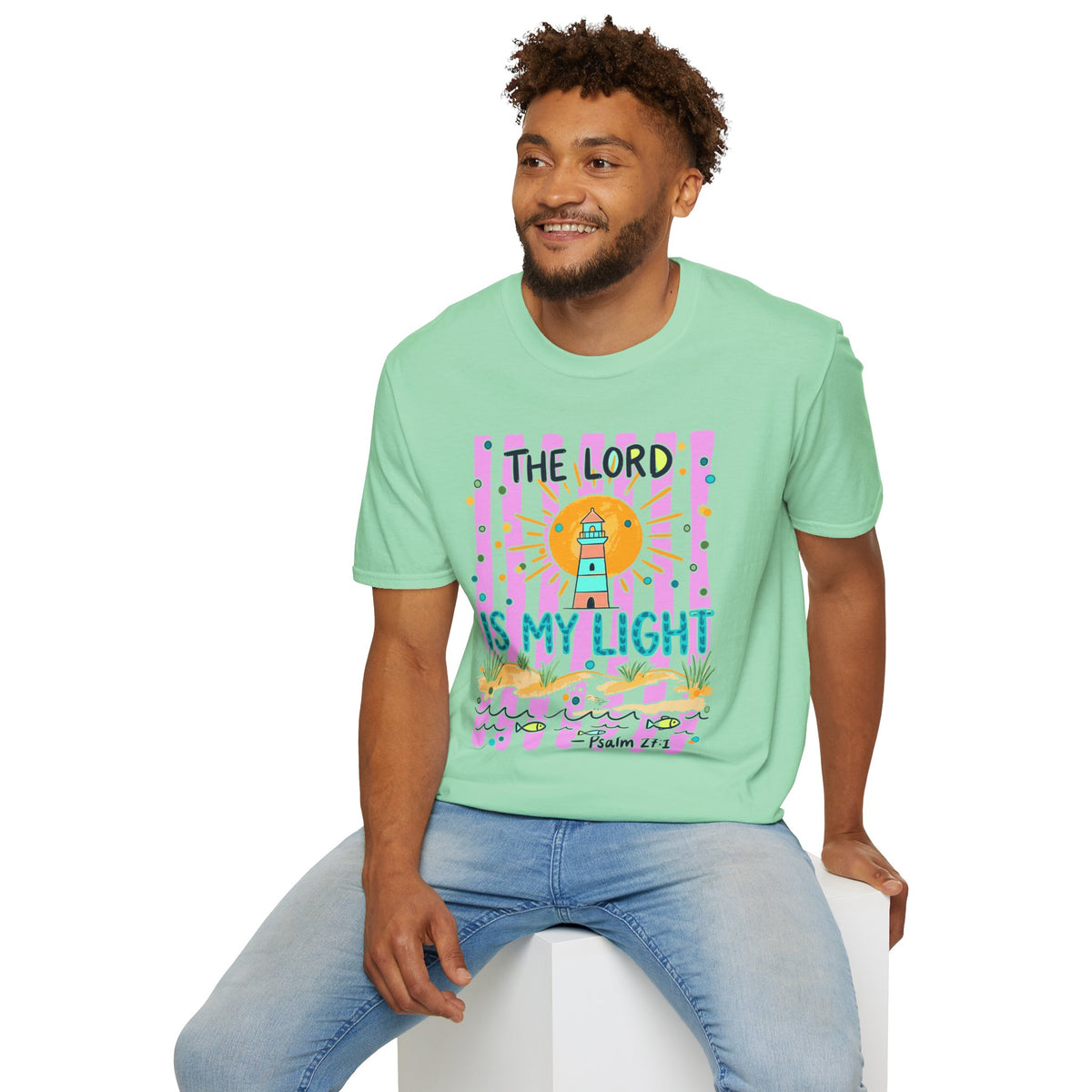 The Lord Is My Light Lighthouse Christian T-Shirt — Psalm 27:1  Inspirational Tee