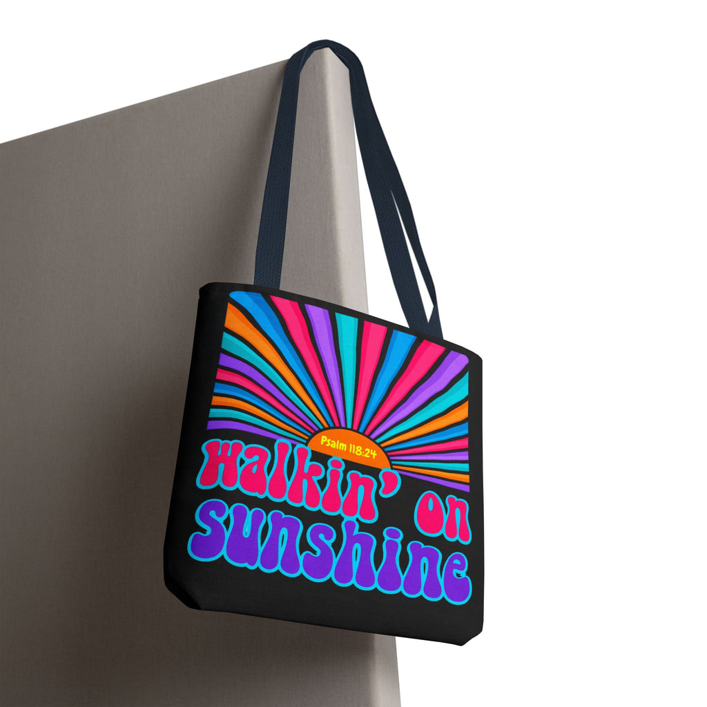 Lords Glory Sunrise Graphic Tote Bag — “Walkin' on Sunshine” Retro Psalm 118:24 Cotton AOP