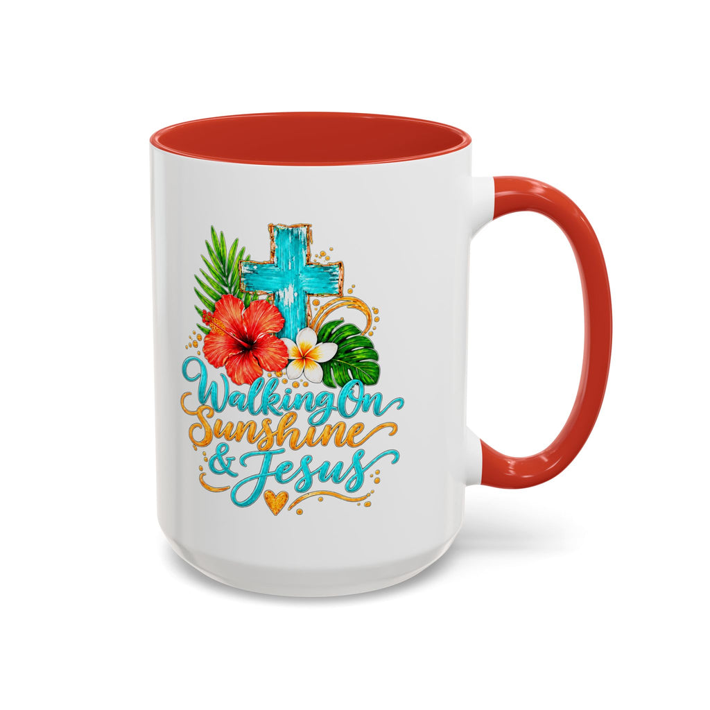 Walking on Sunshine & Jesus Coffee Mug – Floral Cross Accent Mug