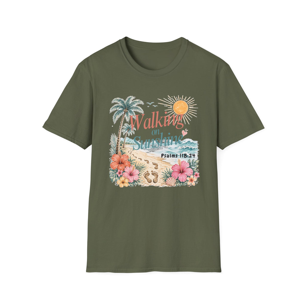 Walking on Sunshine T-Shirt — Tropical Floral Psalms 118:24 Tee