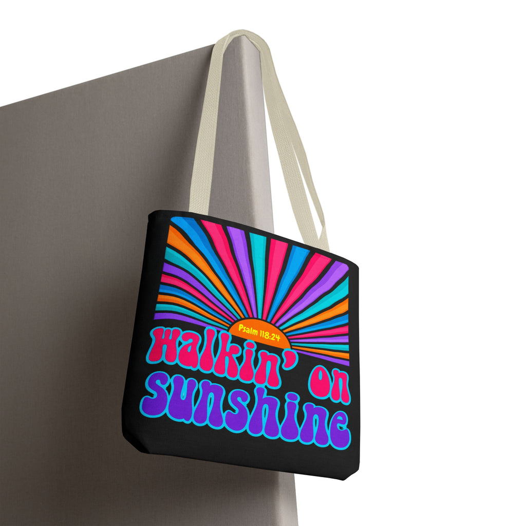 Lords Glory Sunrise Graphic Tote Bag — “Walkin' on Sunshine” Retro Psalm 118:24 Cotton AOP