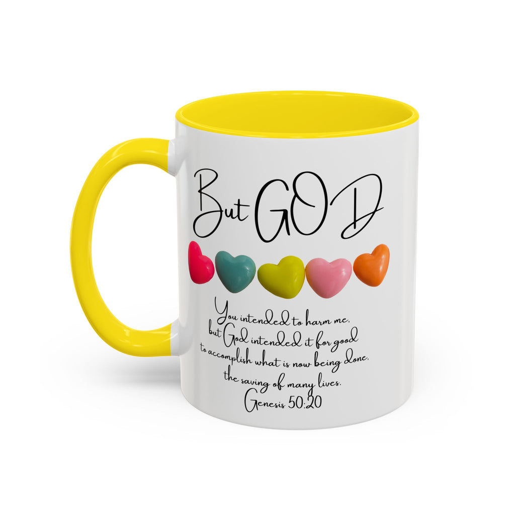 But God Scripture Coffee Mug — Genesis 50:20 Inspirational Heart Accent Mug (11/15oz)