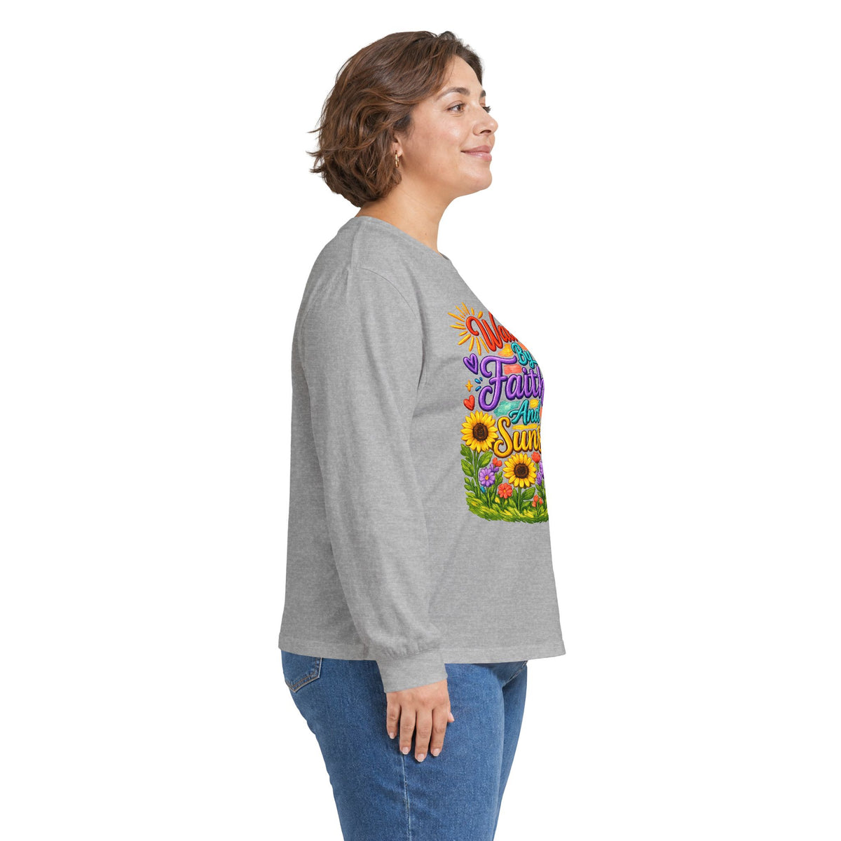 “Walking on Faith and Sunshine” Floral Long Sleeve Tee