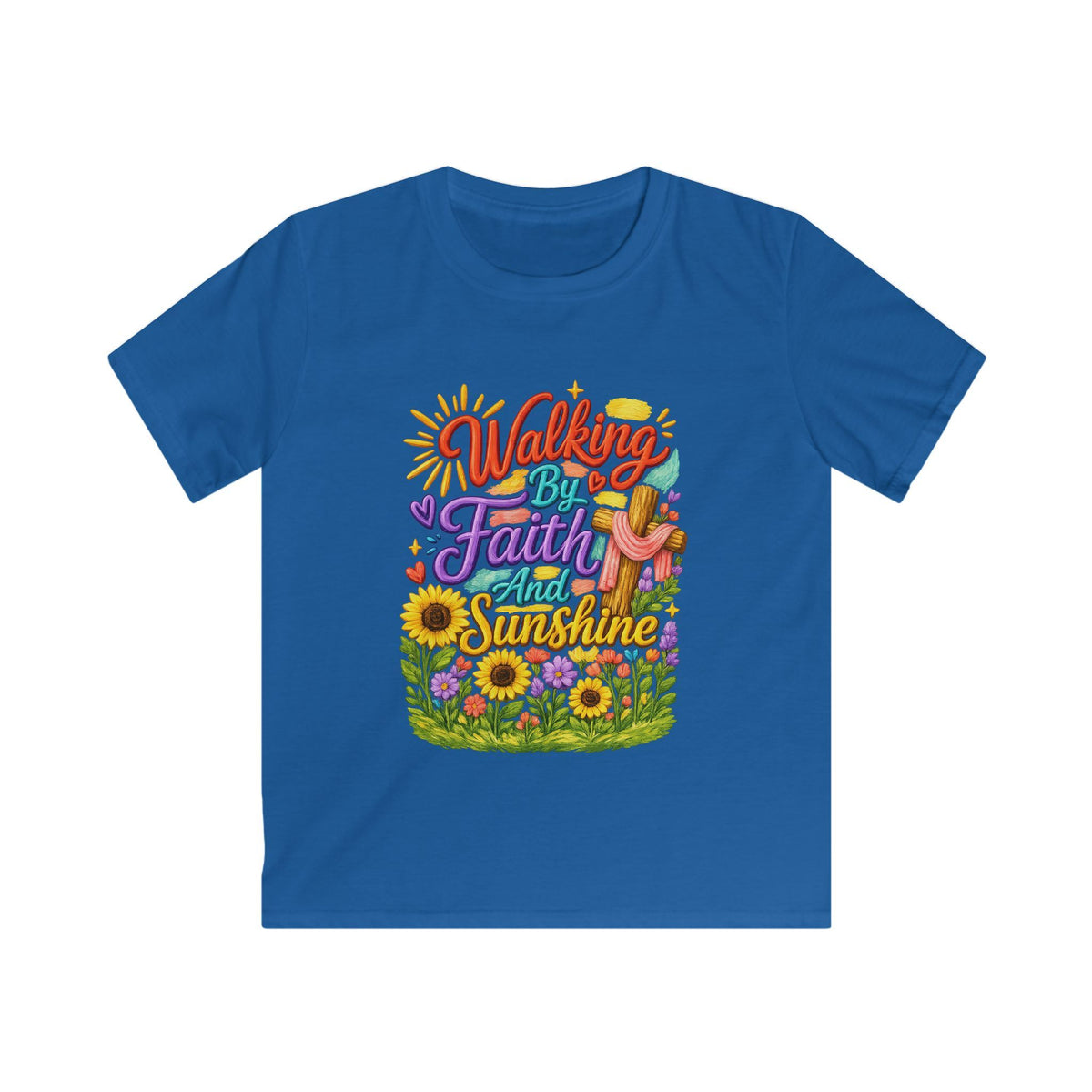Kids T‑Shirt – "Walking by Faith and Sunshine" Colorful Floral Tee