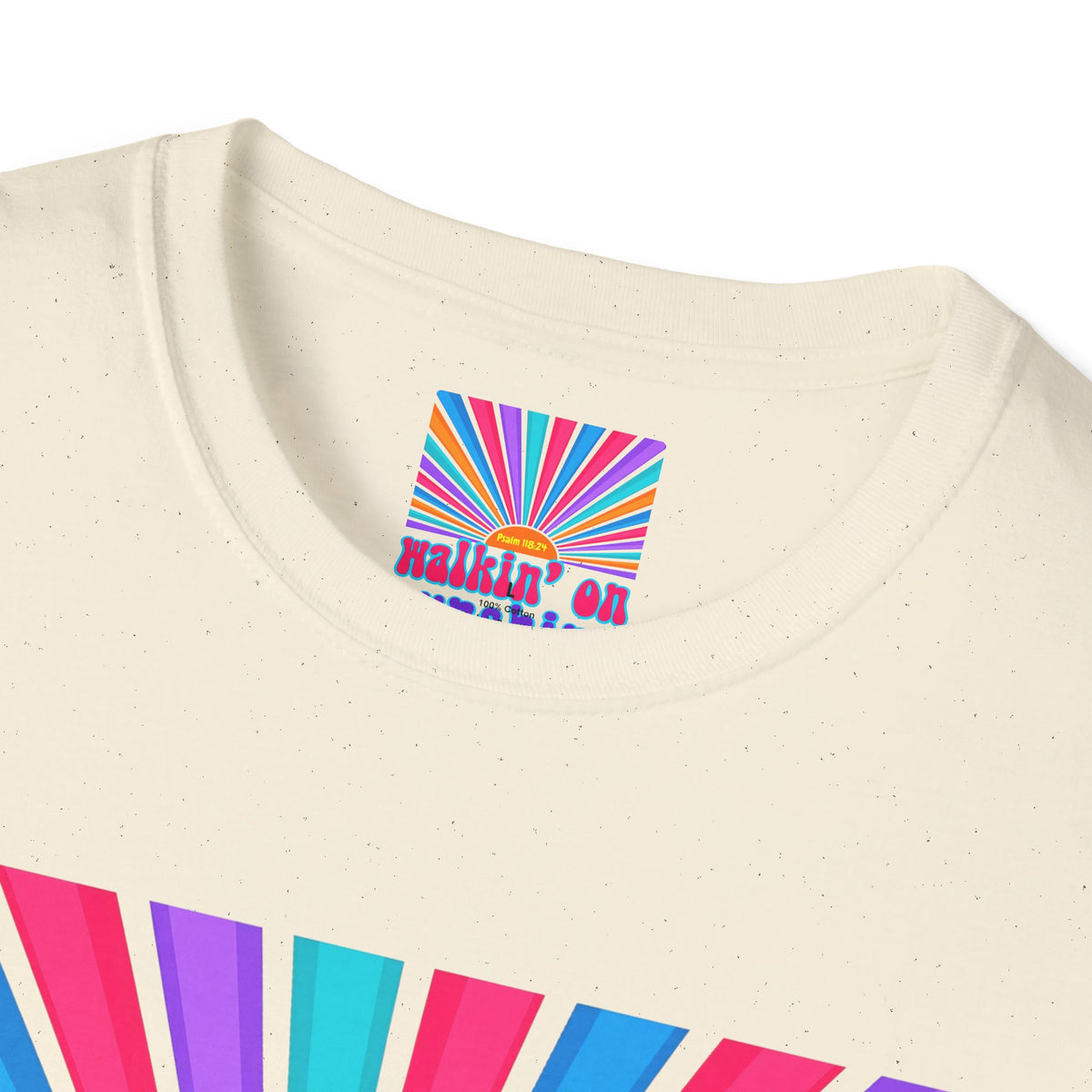 Walkin' On Sunshine Lords Glory with Lori Psalm 118:24 Retro T-Shirt — 70s Rainbow Sun Graphic Tee