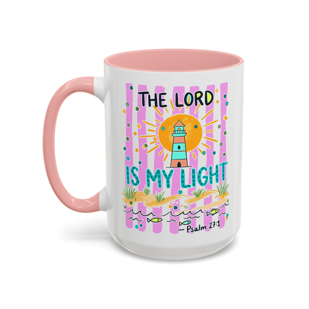 Christian Coffee Mug - "The Lord Is My Light" Lighthouse Psalm 27:1 Accent Mug