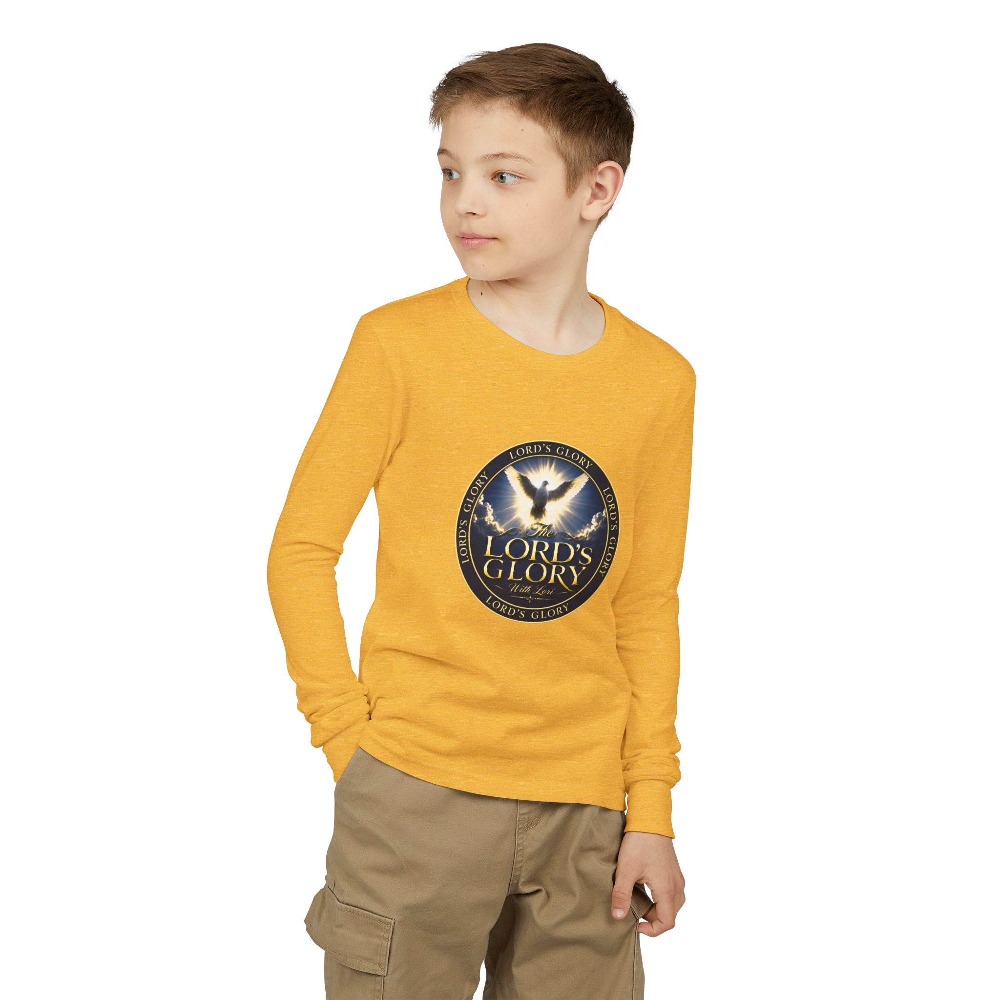 Youth Long Sleeve Tee - "Lord's Glory with Lori" Christian Dove Graphic