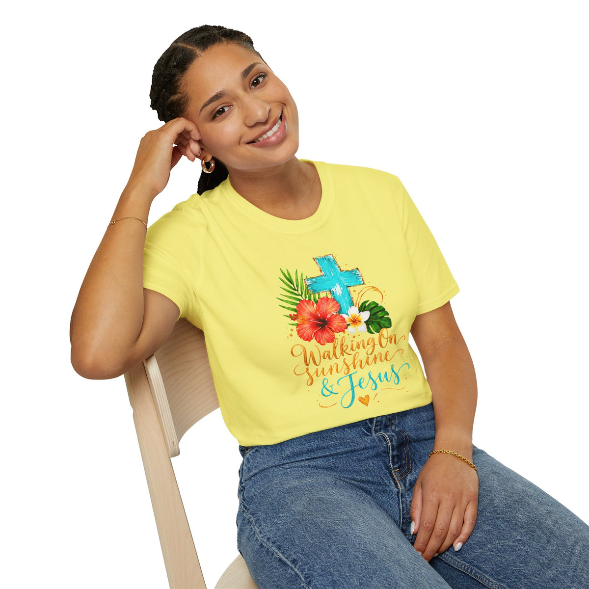 Walking on Sunshine & Jesus Floral Cross T-Shirt