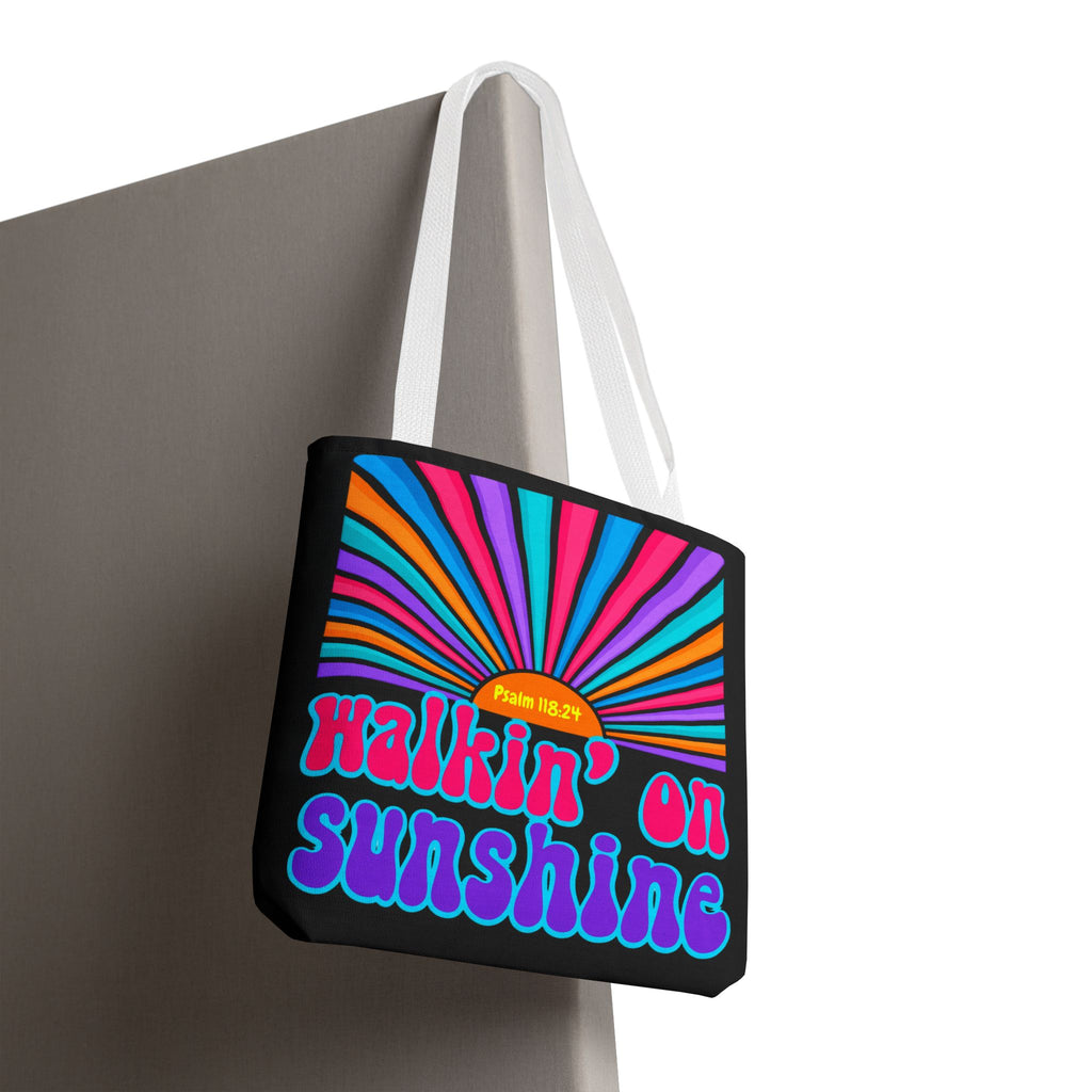Lords Glory Sunrise Graphic Tote Bag — “Walkin' on Sunshine” Retro Psalm 118:24 Cotton AOP