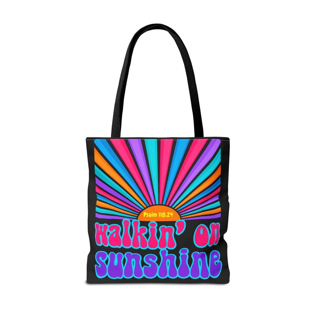 Lords Glory Sunrise Graphic Tote Bag — “Walkin' on Sunshine” Retro Psalm 118:24 Cotton AOP