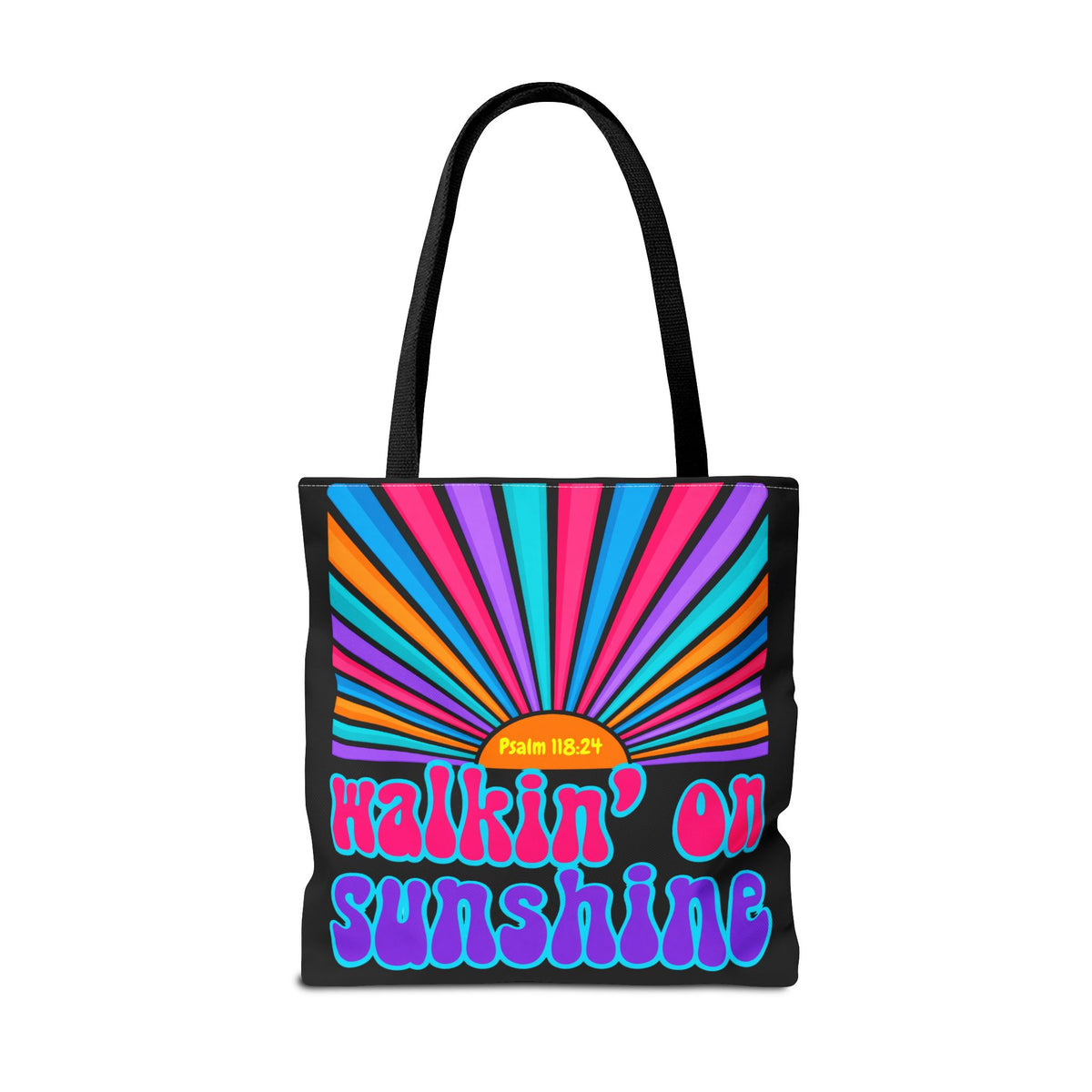 Lords Glory Sunrise Graphic Tote Bag — “Walkin' on Sunshine” Retro Psalm 118:24 Cotton AOP