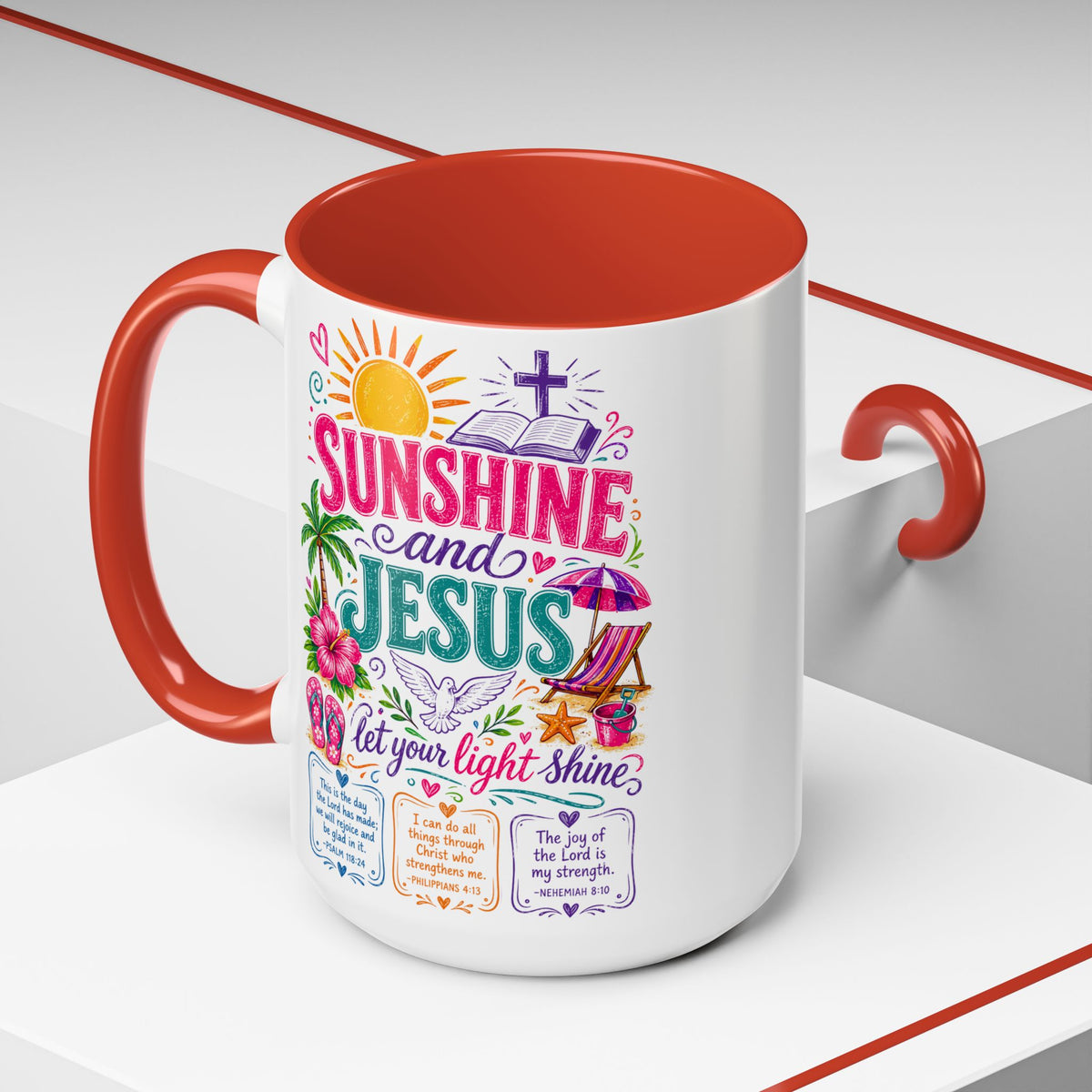 Sunshine and Jesus Coffee Mug — Faith-Inspired Beach Vibe Accent Mug (11/15oz)