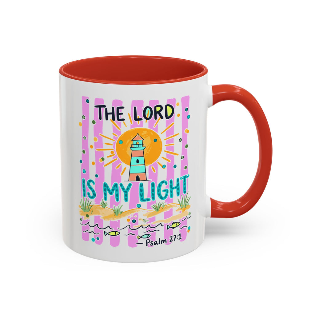 Christian Coffee Mug - "The Lord Is My Light" Lighthouse Psalm 27:1 Accent Mug