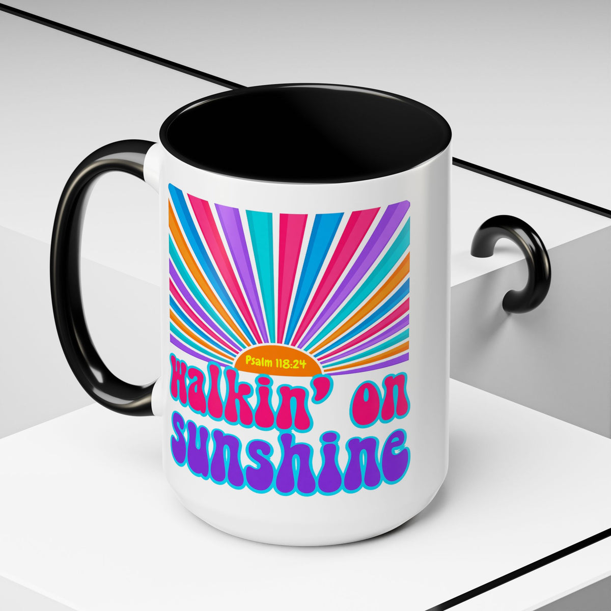 Coffee Mug — "Walkin' on Sunshine" Retro Psalm 118:24 Accent Mug
