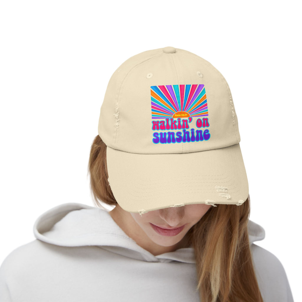 Walking On Sunshine Distressed Cap — Lords Glory with Lori Retro Rainbow Sun Trucker Hat