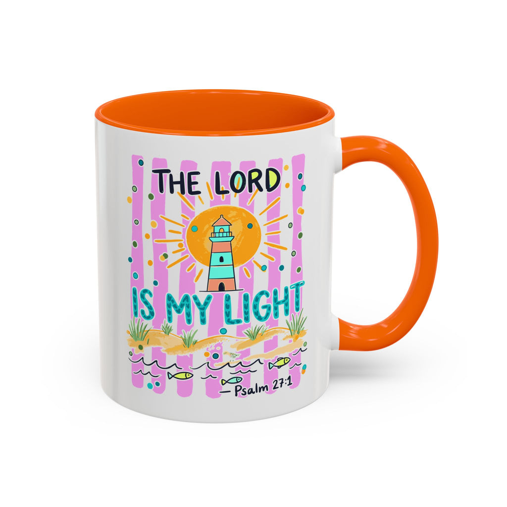 Christian Coffee Mug - "The Lord Is My Light" Lighthouse Psalm 27:1 Accent Mug