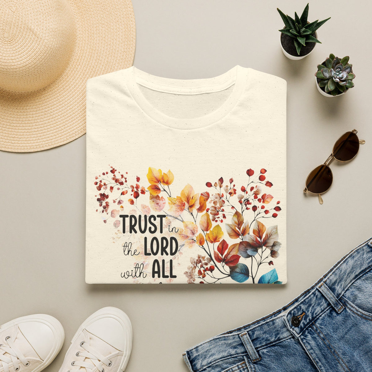 Trust the Lord with All Your Heart T-Shirt | Floral Scripture Design
