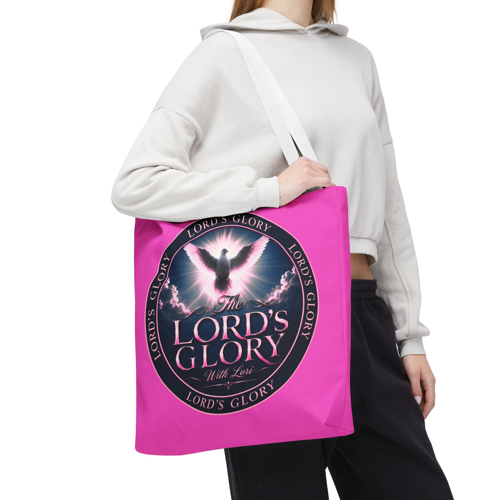 Religious Tote Bag - "The Lord's Glory with Lori" Pink All-Over-Print Christian Tote