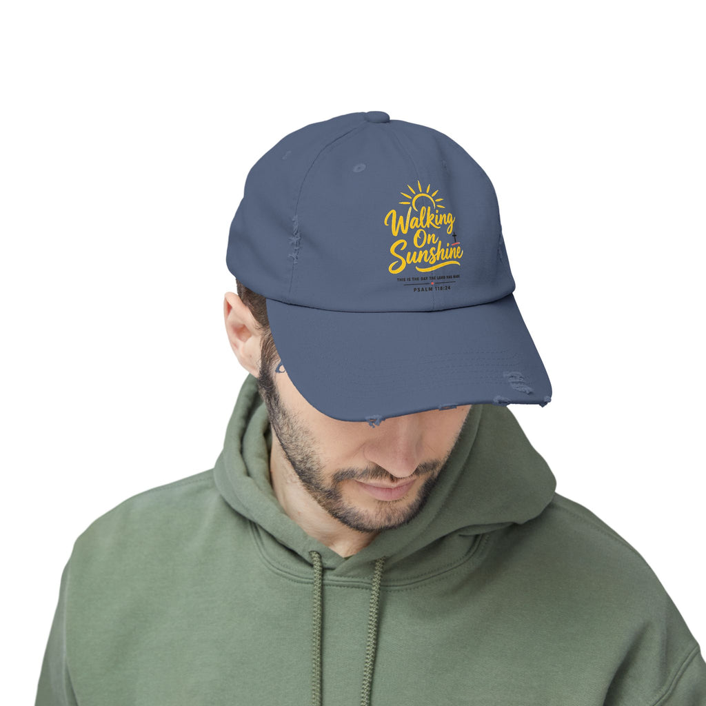 Walking on Sunshine Distressed Cap – Christian Sunshine Baseball Hat (Psalm 118:24)