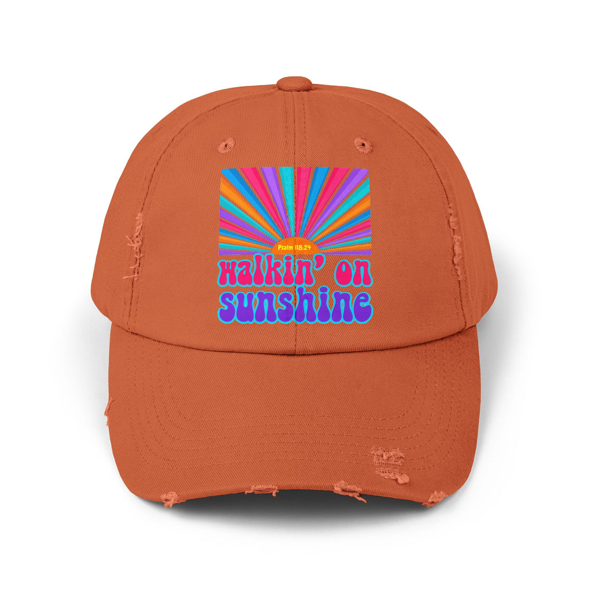 Walking On Sunshine Distressed Cap — Lords Glory with Lori Retro Rainbow Sun Trucker Hat