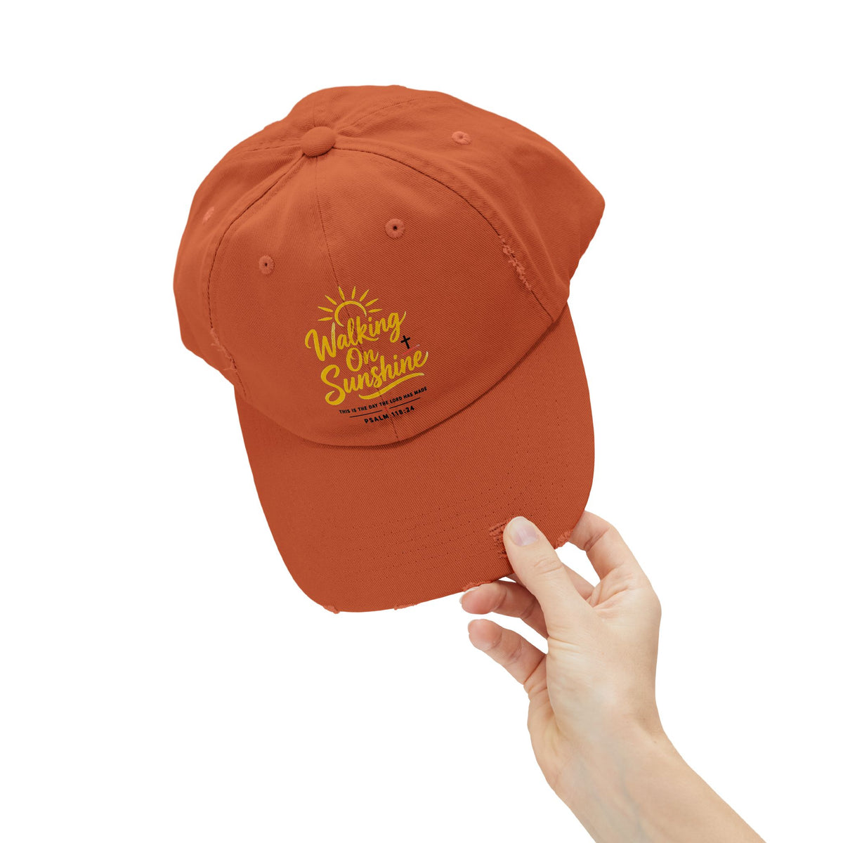 Walking on Sunshine Distressed Cap – Christian Sunshine Baseball Hat (Psalm 118:24)