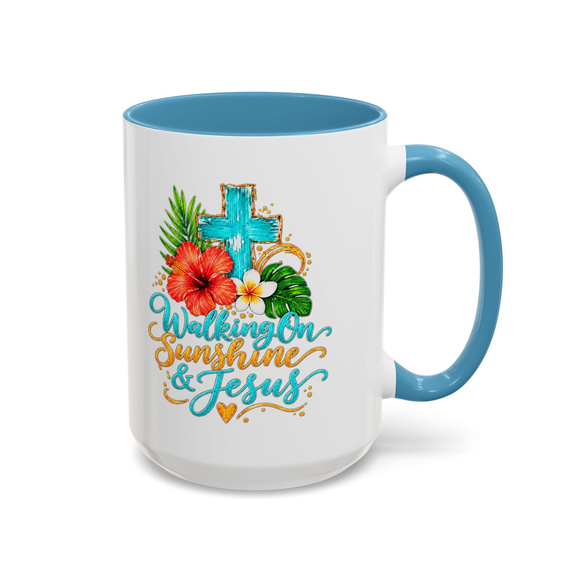 Walking on Sunshine & Jesus Coffee Mug – Floral Cross Accent Mug