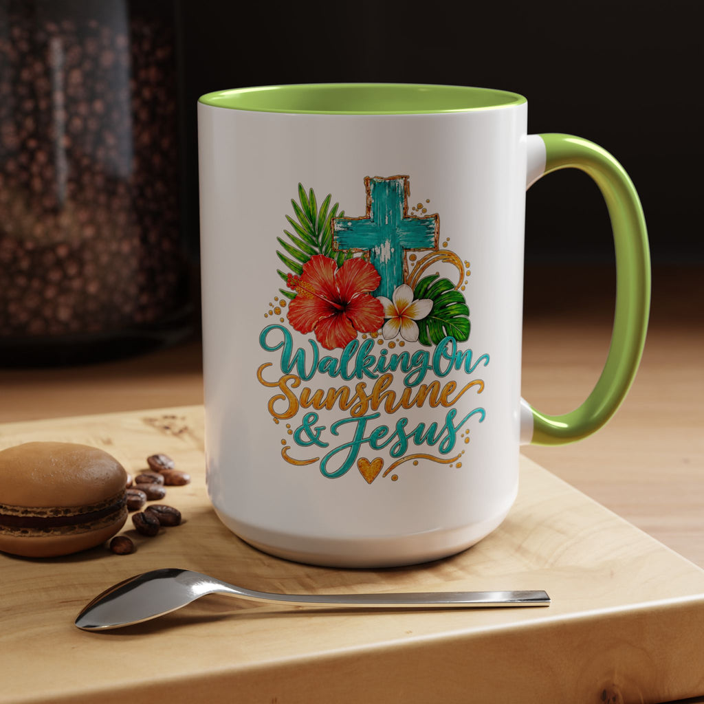 Walking on Sunshine & Jesus Coffee Mug – Floral Cross Accent Mug