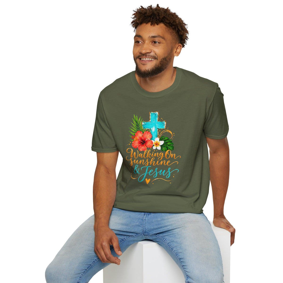 Walking on Sunshine & Jesus Floral Cross T-Shirt