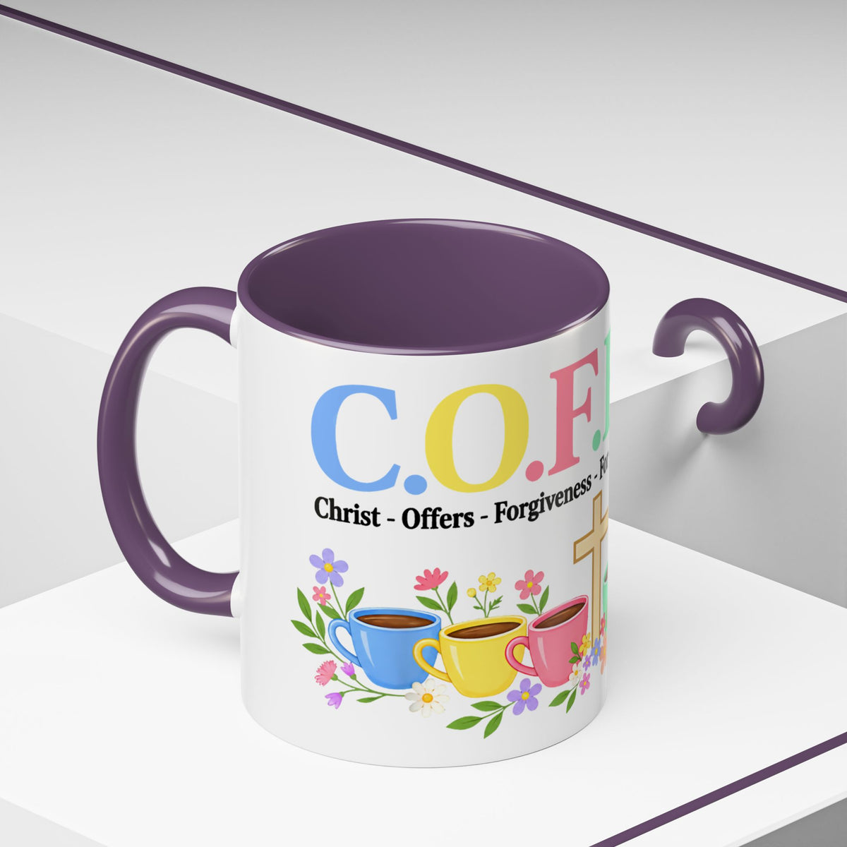 Coffee Lover Floral Graphic - C.o.f.f.e.e. (Christ - Offers - Forgiveness - For Everyone - Everywhere)  Accent Coffee Mug (11, 15oz)