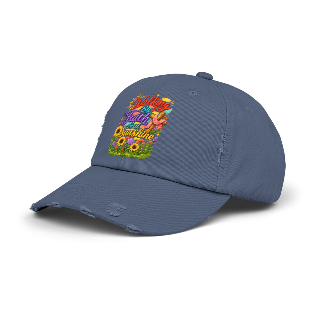 Walking by Faith and Sunshine Distressed Baseball Cap