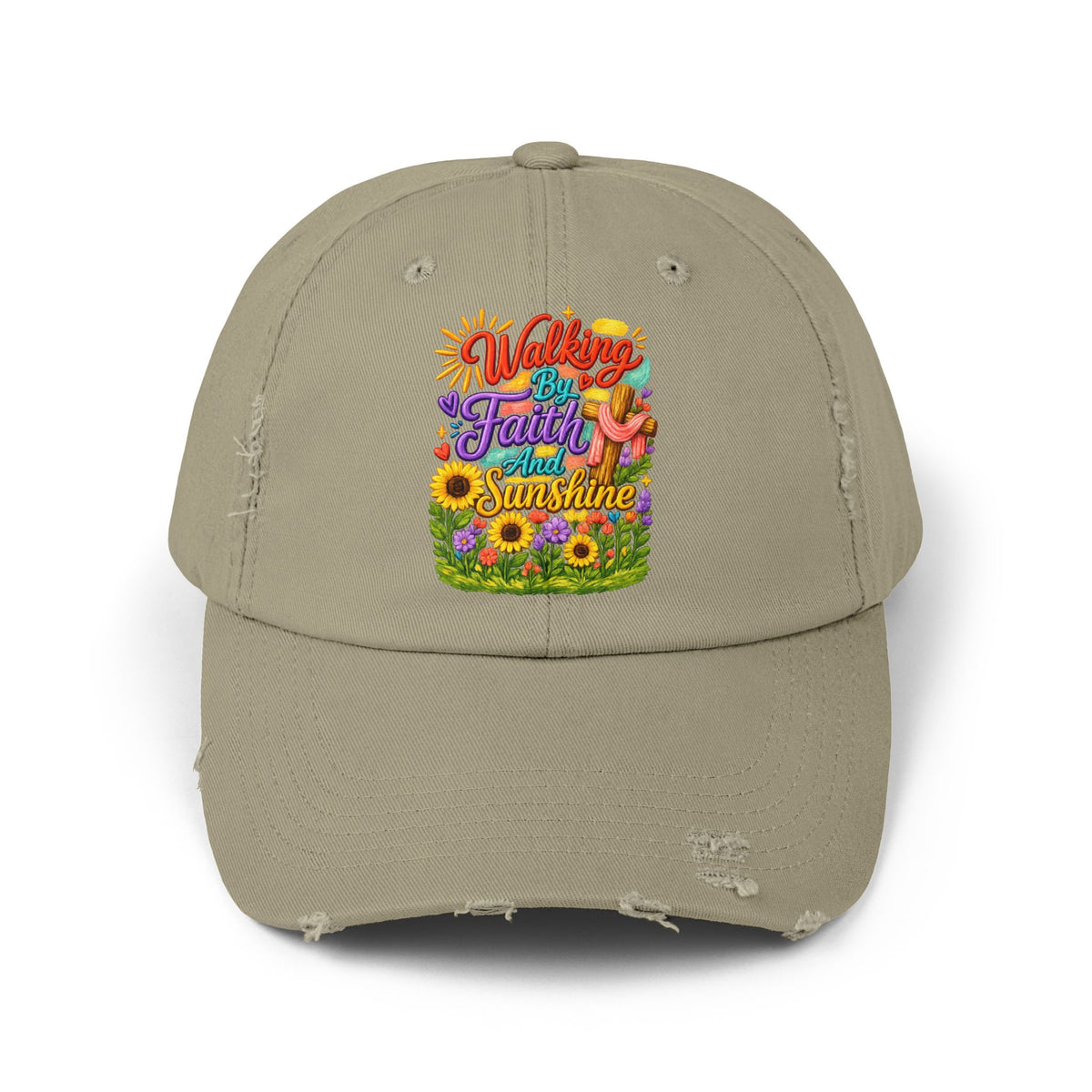 Walking by Faith and Sunshine Distressed Baseball Cap