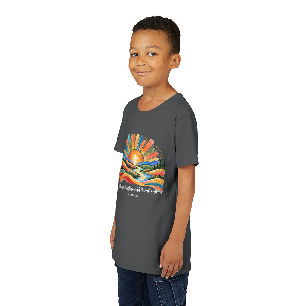 Youth Short Sleeve Tee – Walking On Sunshine with Lords Colorful Christian Sunrise Faith Shirt