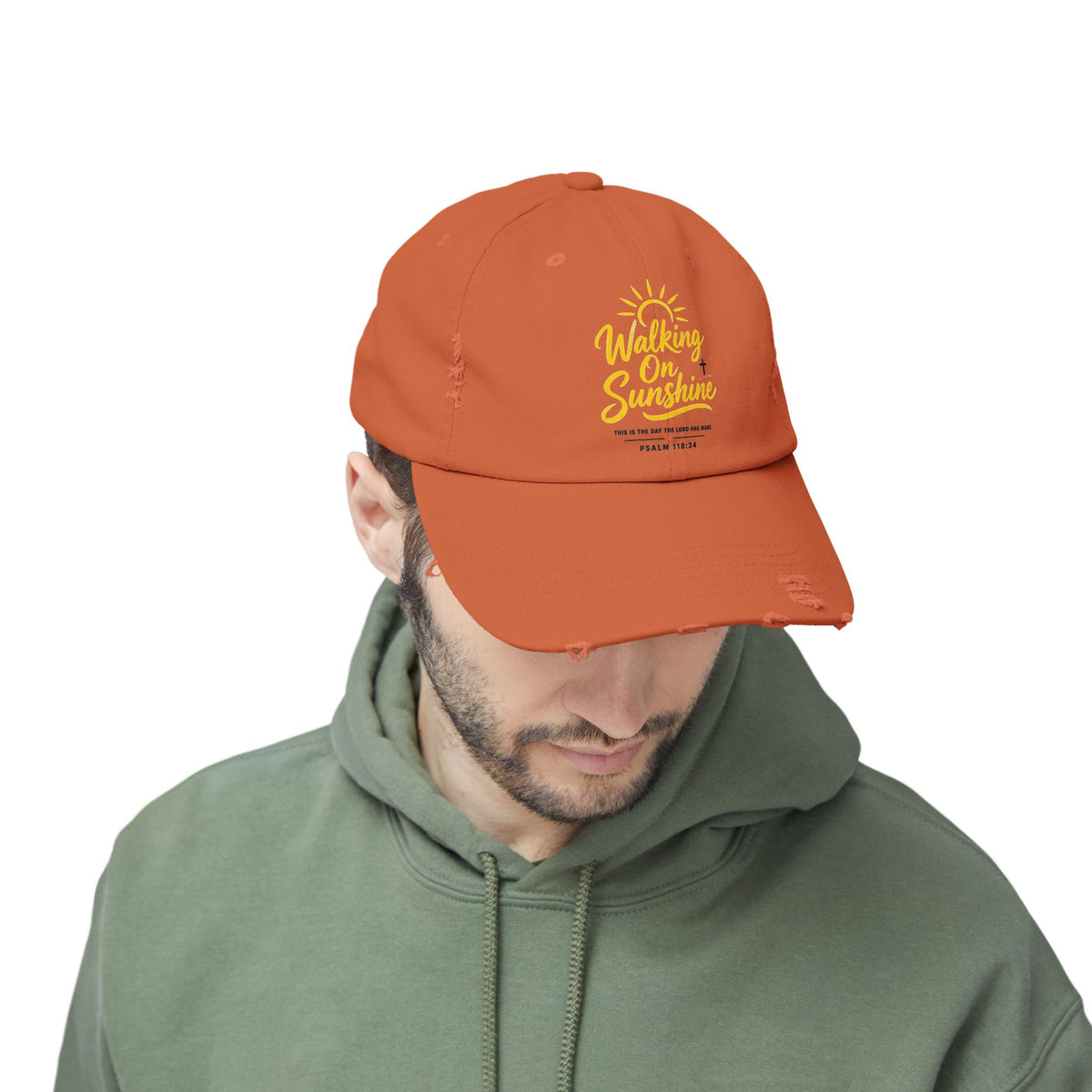 Walking on Sunshine Distressed Cap – Christian Sunshine Baseball Hat (Psalm 118:24)