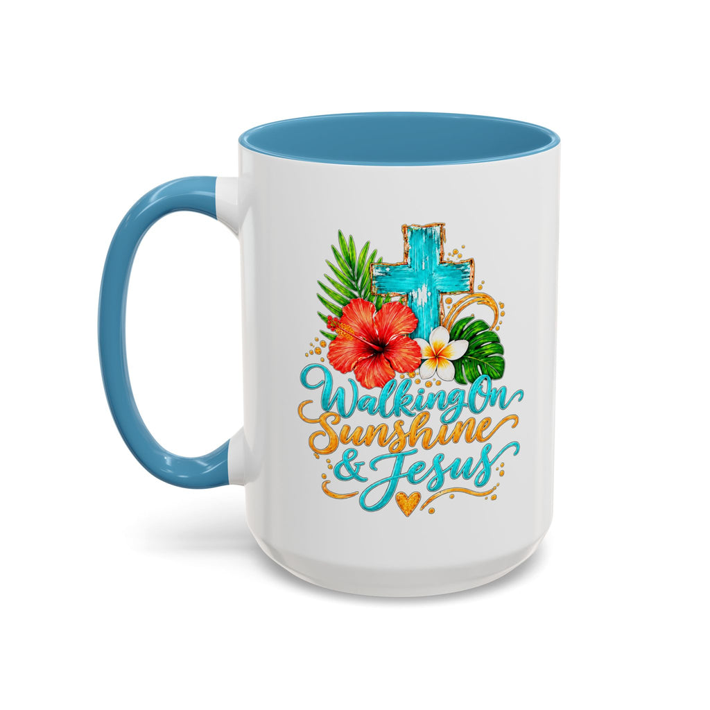 Walking on Sunshine & Jesus Coffee Mug – Floral Cross Accent Mug