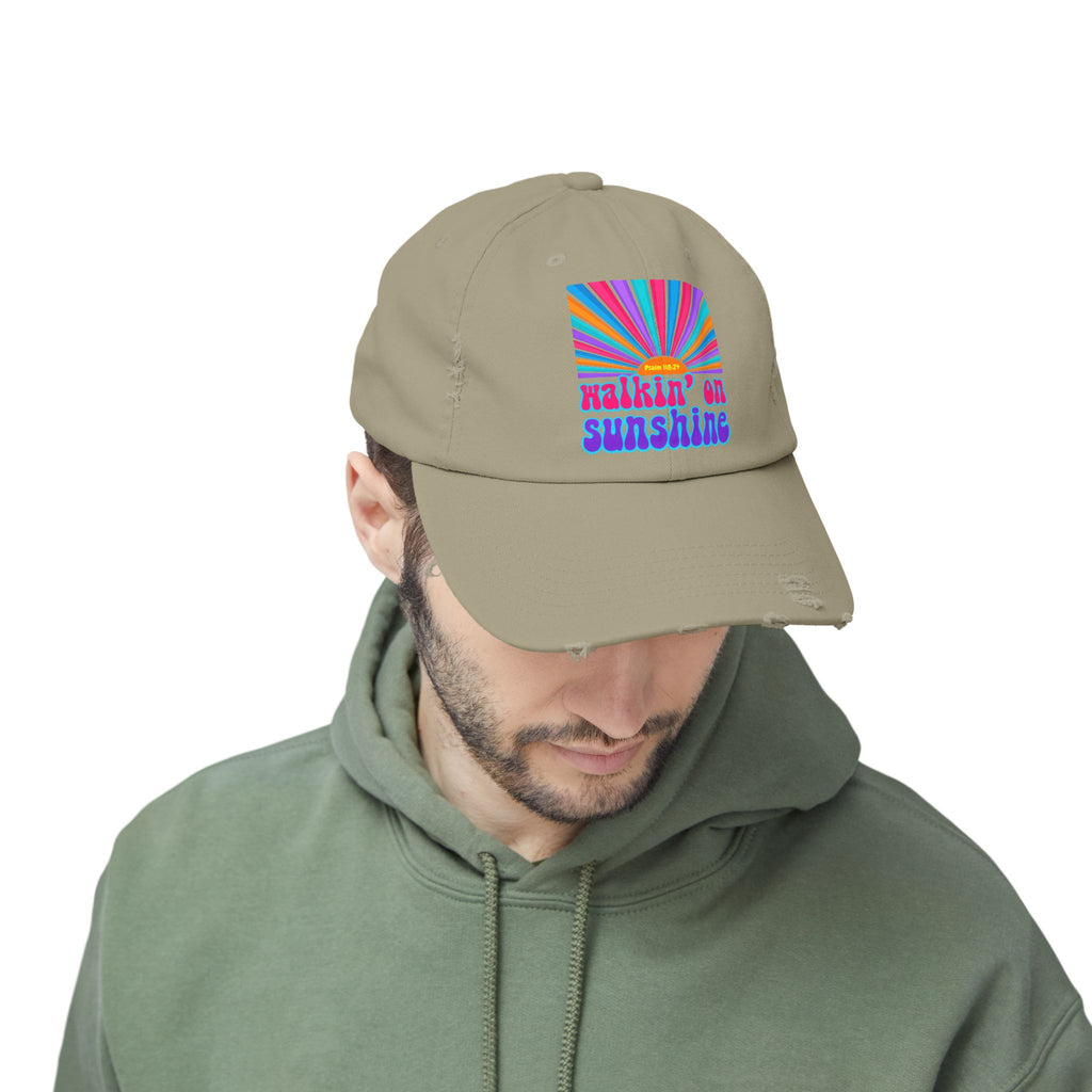 Walking On Sunshine Distressed Cap — Lords Glory with Lori Retro Rainbow Sun Trucker Hat
