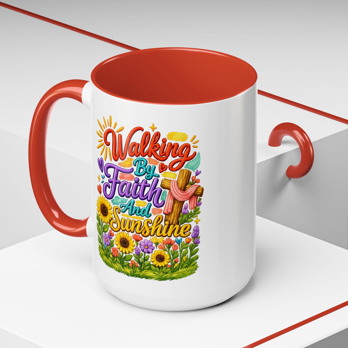 Walking by Faith and Sunshine Inspirational Coffee Mug