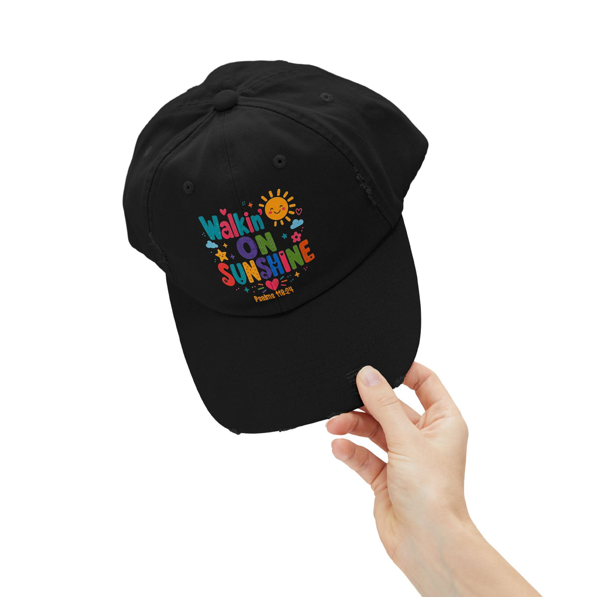 Distressed Cap — "Walkin' on Sunshine" Retro Sunshine Baseball Hat Psalm 118:24
