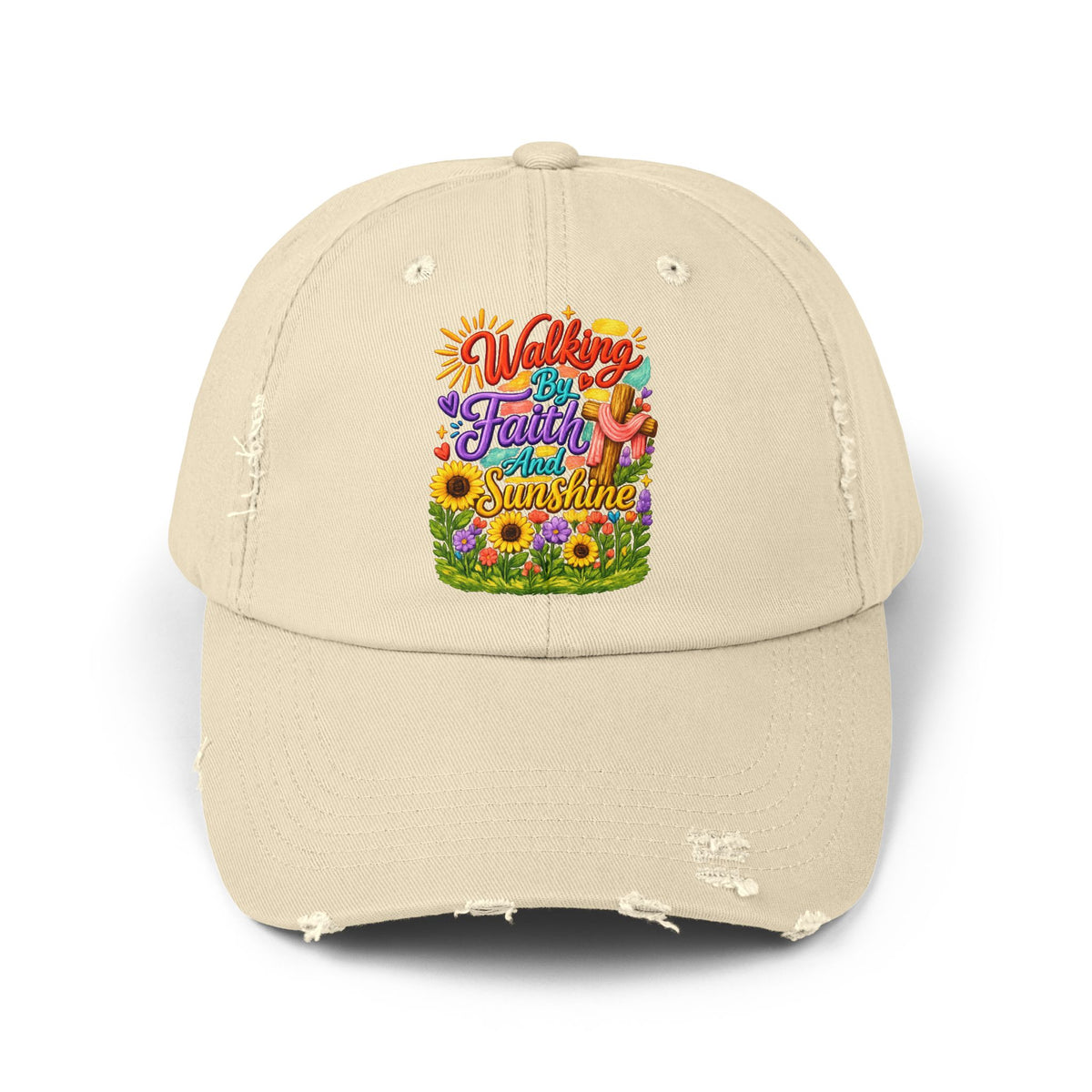 Walking by Faith and Sunshine Distressed Baseball Cap