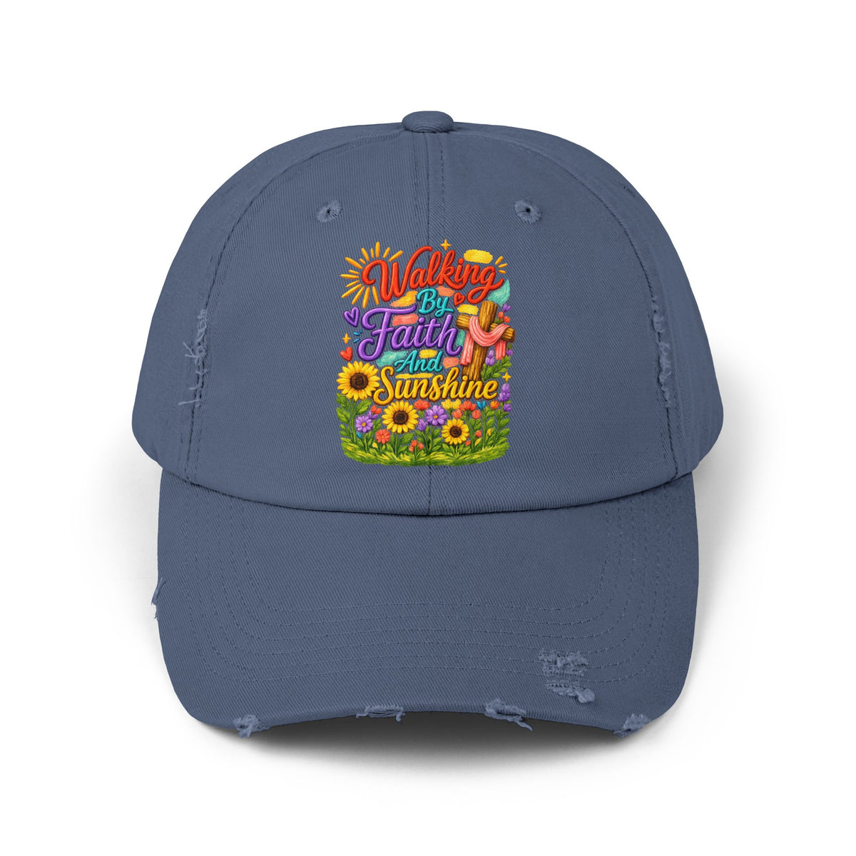 Walking by Faith and Sunshine Distressed Baseball Cap