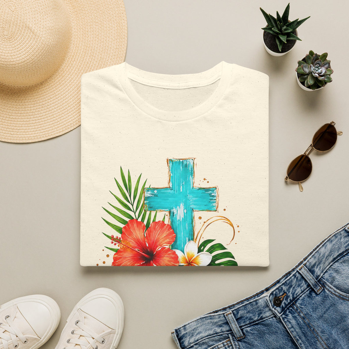 Sunshine & Jesus T-Shirt — Tropical Cross Christian Tee