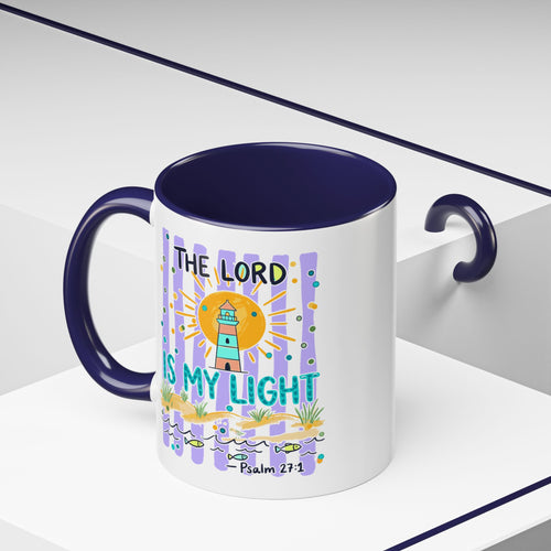 Accent Coffee Mug — “The Lord Is My Light” Lighthouse Bible Verse (Psalm 27:1)