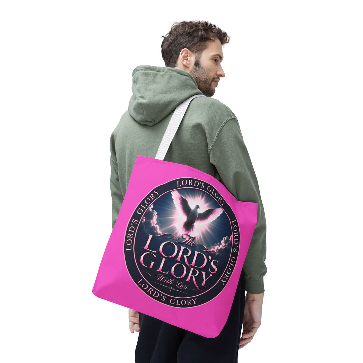 Religious Tote Bag - "The Lord's Glory with Lori" Pink All-Over-Print Christian Tote
