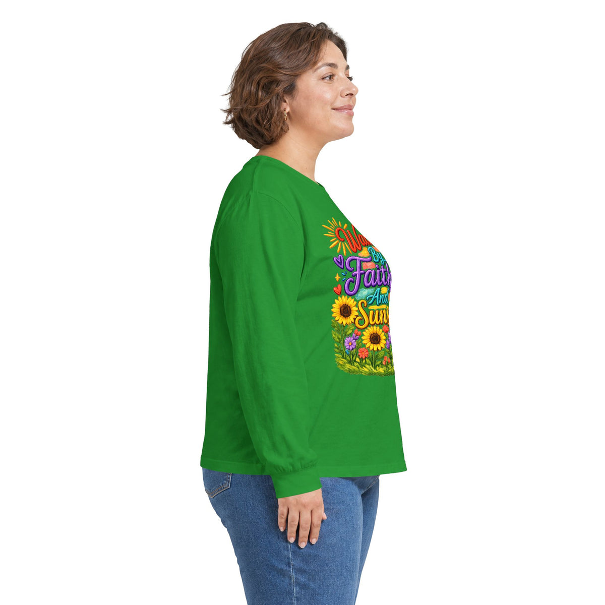 “Walking on Faith and Sunshine” Floral Long Sleeve Tee