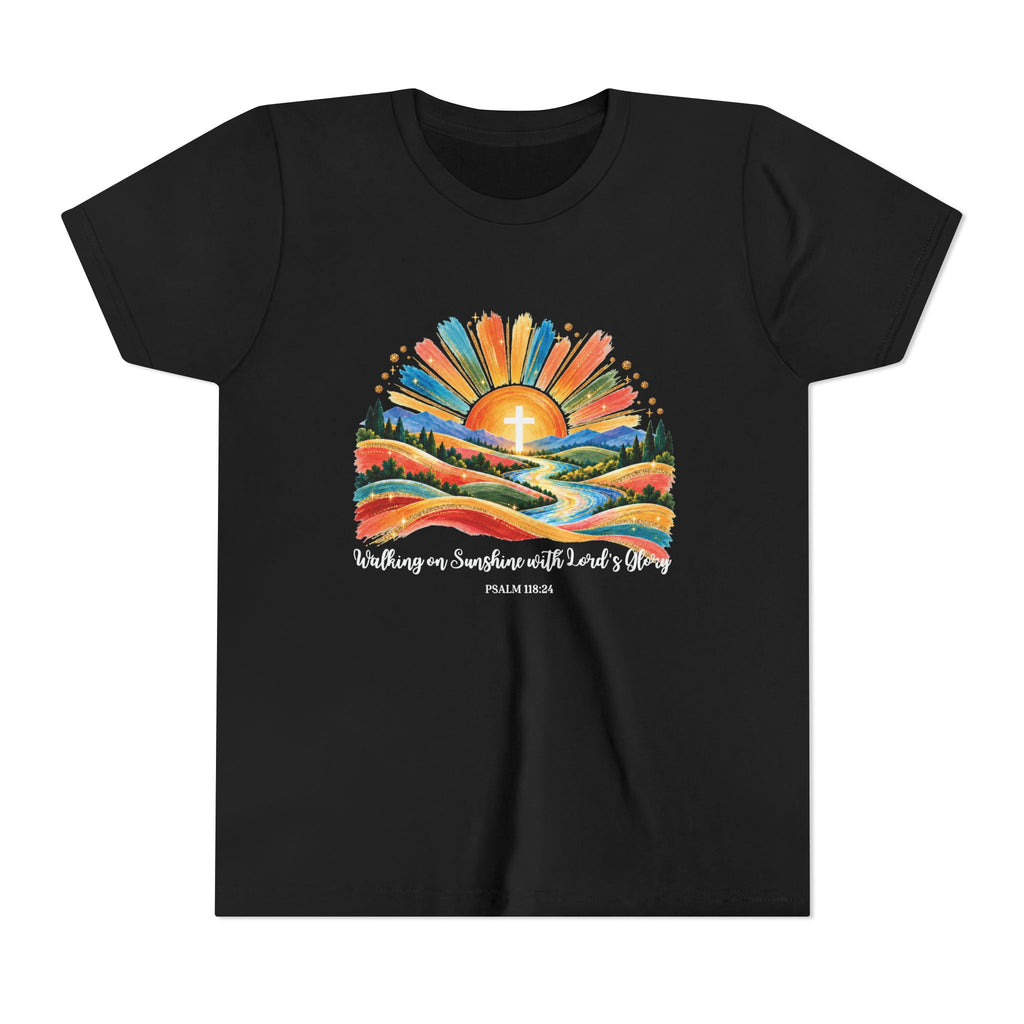 Youth Short Sleeve Tee – Walking On Sunshine with Lords Colorful Christian Sunrise Faith Shirt