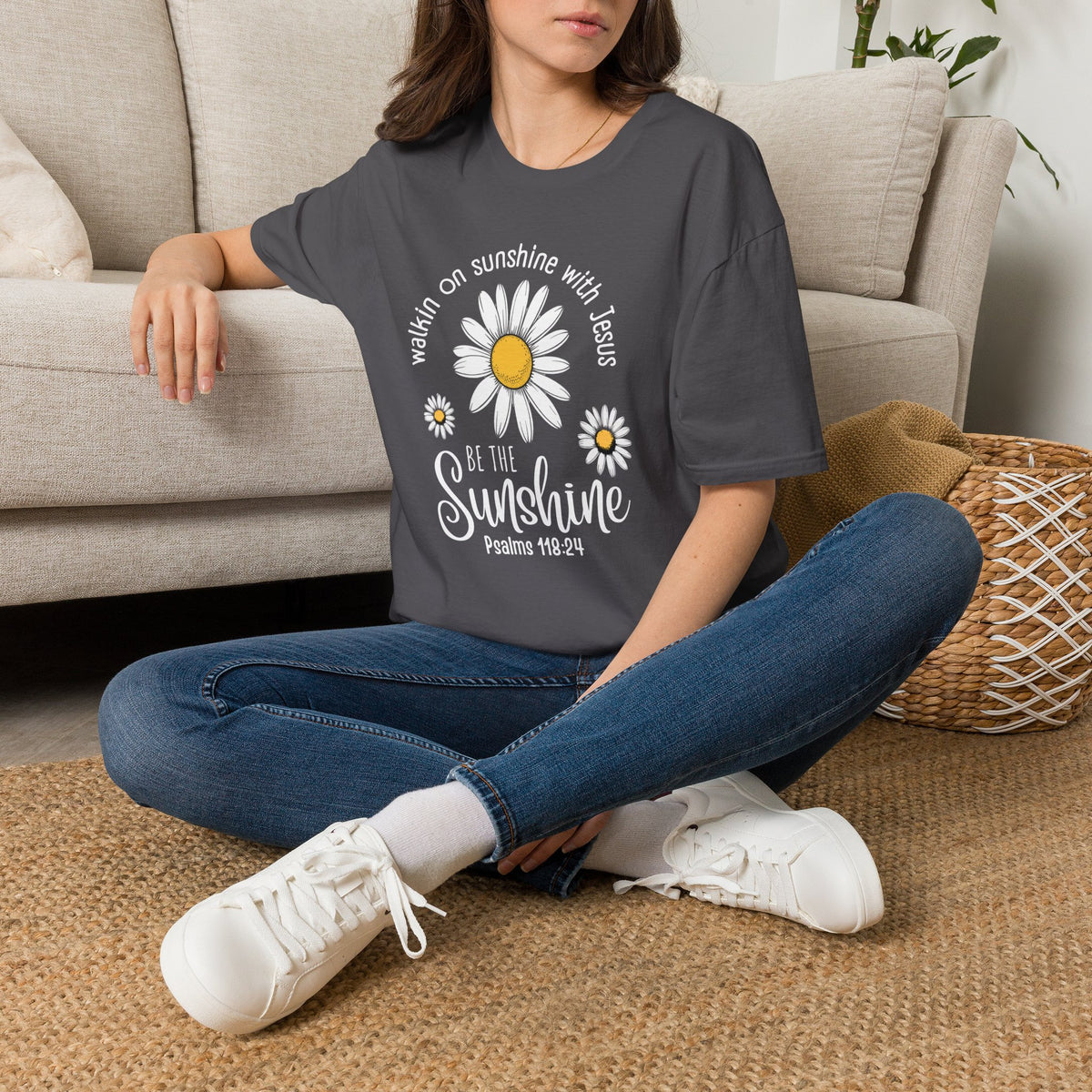 Be the Sunshine Daisy T-Shirt — "Walkin' on Sunshine with Jesus" Christian Tee (Psalm 118:24)