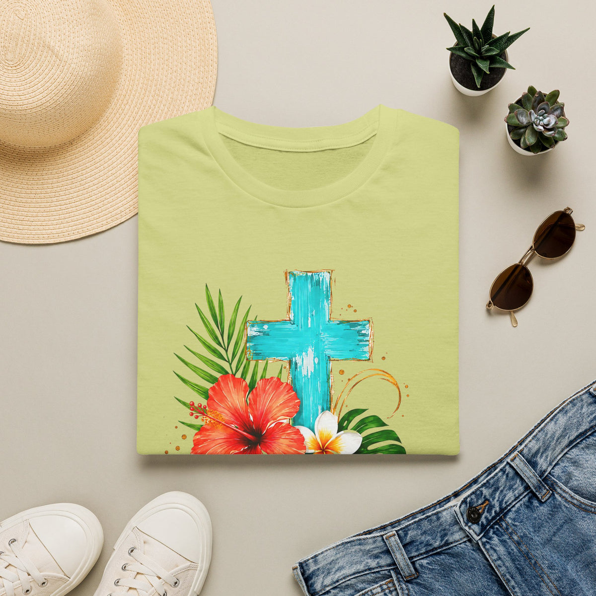 Sunshine & Jesus T-Shirt — Tropical Cross Christian Tee