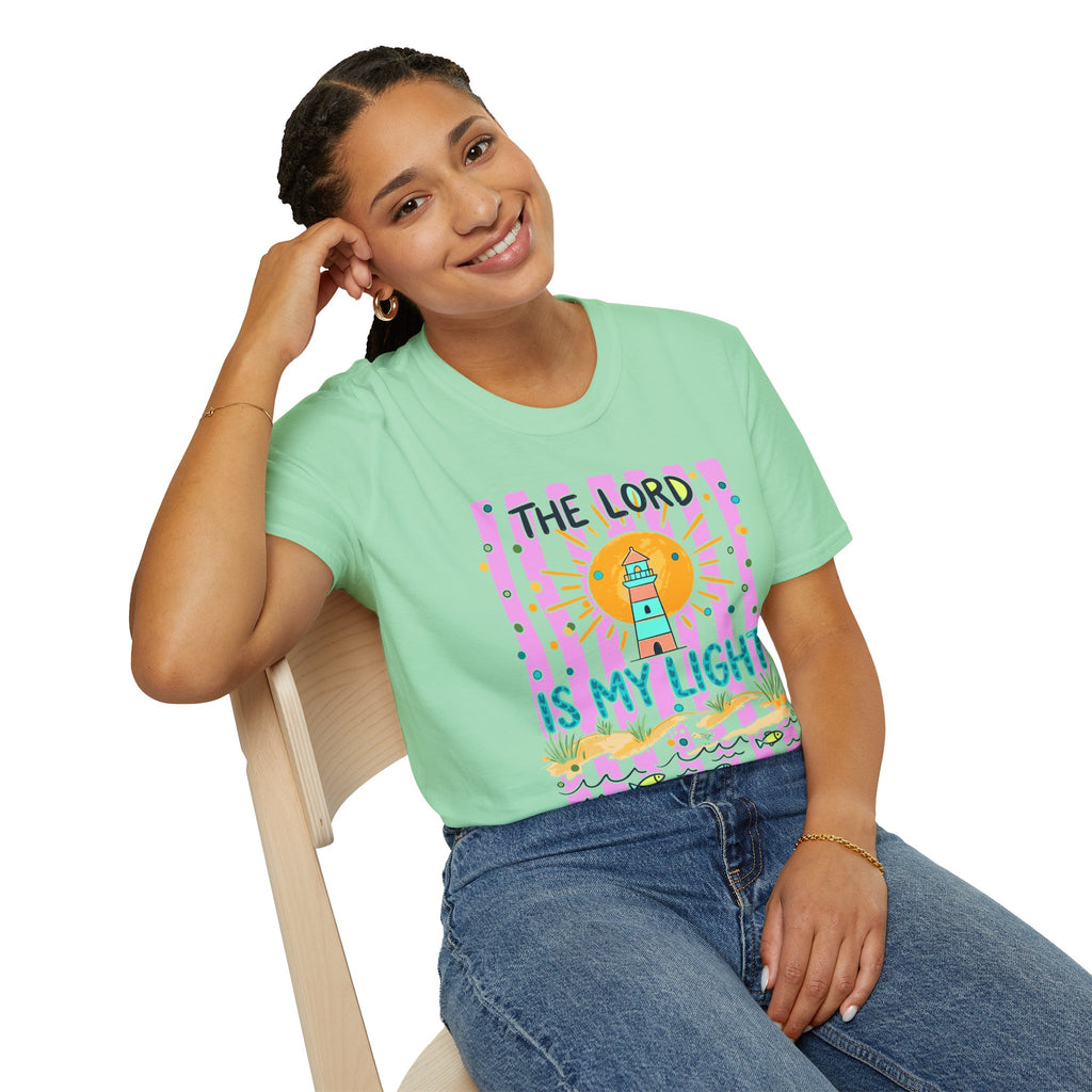 The Lord Is My Light Lighthouse Christian T-Shirt — Psalm 27:1  Inspirational Tee