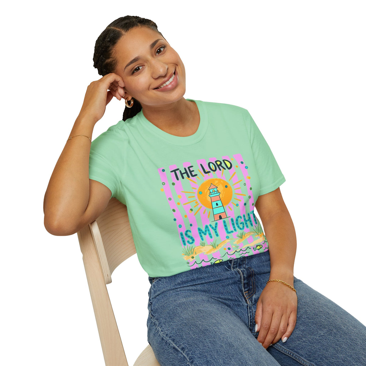 The Lord Is My Light Lighthouse Christian T-Shirt — Psalm 27:1  Inspirational Tee