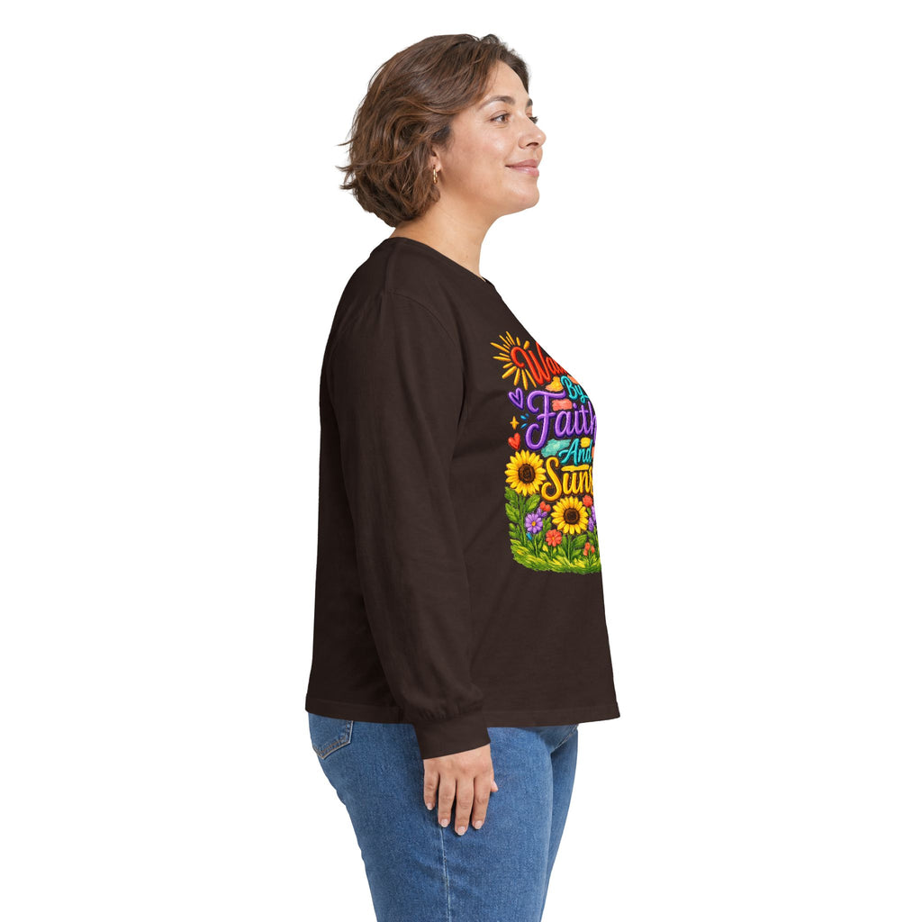 “Walking on Faith and Sunshine” Floral Long Sleeve Tee